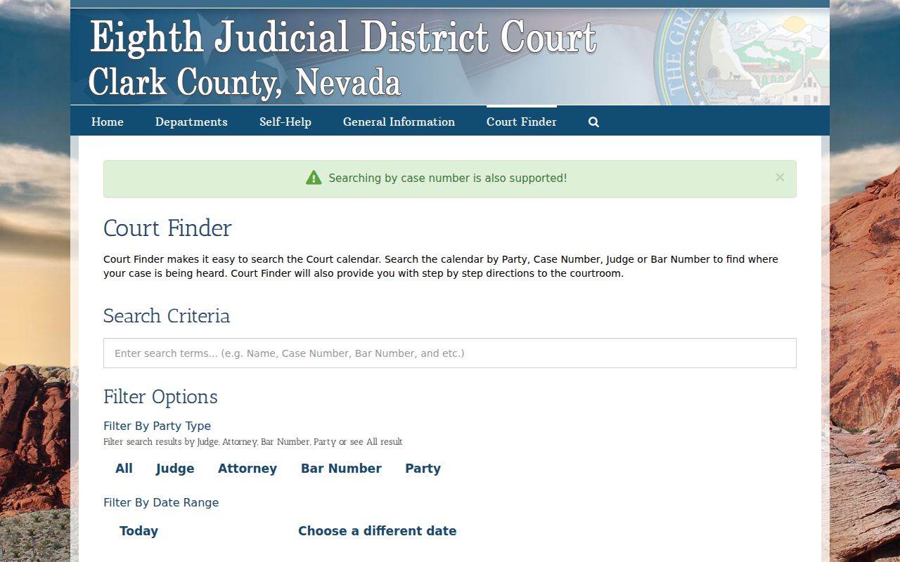 Las Vegas resident lookup Eighth Judicial District Court Finder search controls